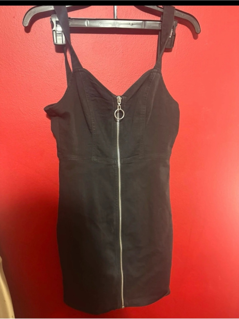 Guess Black Zip-Front Mini Dress with Ring Pull